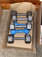 Box of dumbbells different weights