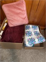2 box lot throw pillows and blankets