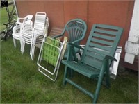 qty of misc poly , metal & fabric lawn chairs