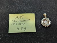 .999 Silver Coin in .925 Pendant - 4.3g