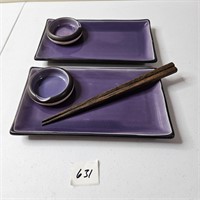 Sushi Plates W/ Ramakins Purple & Black (2)