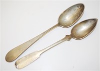 Two antique German silver basting spoons