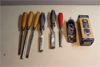 Assortment of Chisels and Small Planner