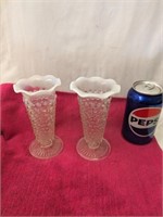 2 Opalescent Hobnail Vases 5 1/2" tall