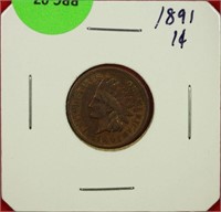 1891 Indian Cent XF