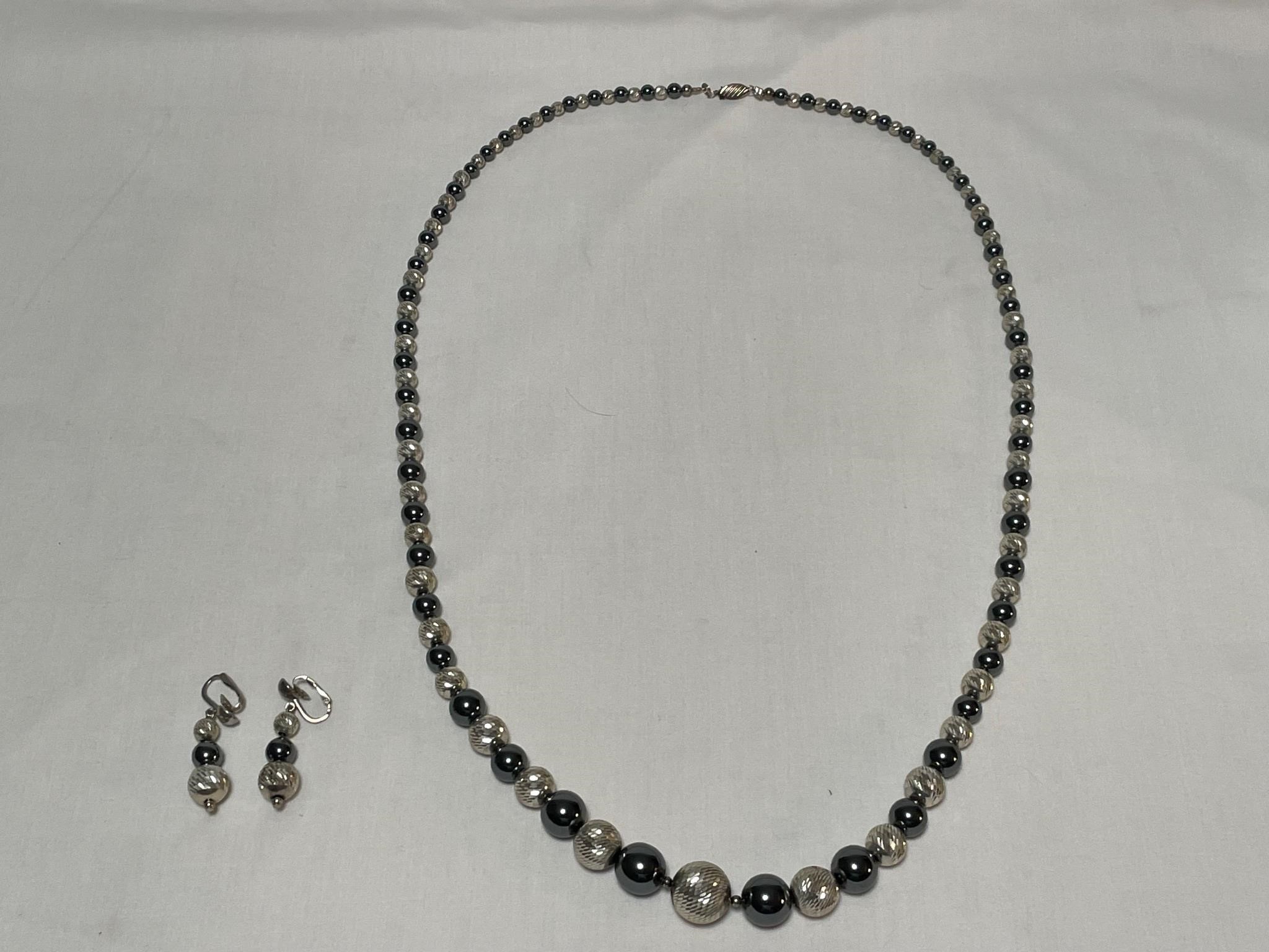 Hematite & Sterling Beads Necklace & Earrings