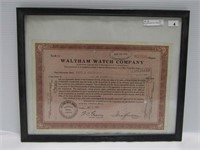 WALTHAM WATCH COMPANY SHARES CERTIFICATE