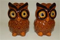 Vintage Glazed Redware Pottery Owls