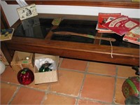 Glass top, oak frame coffee table