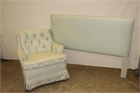 Mint Green Upholstered Chair & Headboard