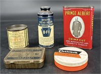 5 Antique Tins Prince Albert, Cuticura, BFI &