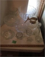 Large punch bowl and assorted glass