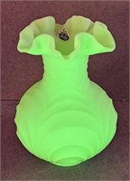 Fenton Custard Satin Uranium Ruffle Vase