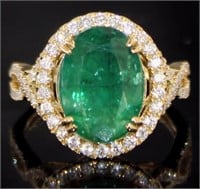 14k Gold 5.30ct Natural GIA Emerald & Diamond Ring