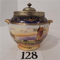 OLD MILL CHINA LIDDED JAR MADE IN JAPAN 7 IN