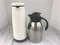 Pair of Thermos bottle/coffee carafes.