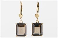 Pair of 14k Yellow Gold and Smoky Quartz Earrings