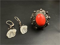 Vintage sterling poison ring and earrings