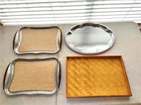 2 Vintage Trays, Bamboo Serving Tray