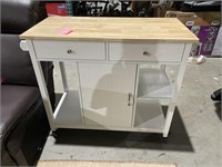 KITCHEN CART ON WHEELS W WOOD TOP