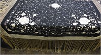 Black & White Silk Embroidered Shawl Or Scarf