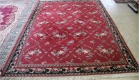 Vintage Machine-woven Area Rug - Roses on Red