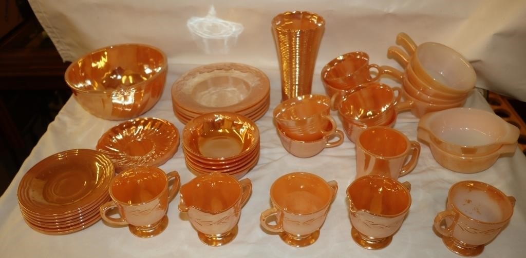 41 pc Fire King Peach Luster Dishes