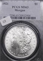 1921 PCGS MS63 MORGAN DOLLAR