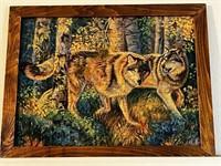 Large framed jigsaw puzzle depicting wolves in the