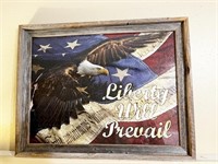 Large patriotic jigsaw puzzle in a rustic wood fra