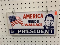 WALLACE FOR PRESIDENT PLASTIC LICENSE PLATE