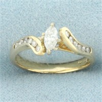 Marquise and Round Diamond Bypass Engagement Ring