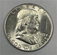 1949 Franklin Silver Half About Uncirculated CH AU