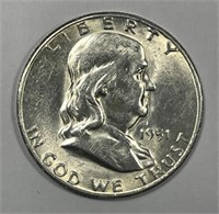 1951-S Franklin Silver Half About Uncirculated AU