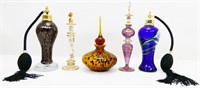 Five Colored Glass Perfume Bottles