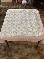2 Lace table covers, 1 doily
