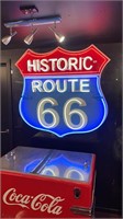 "ROUTE 66" NEON SIGN ON TIN SHIELD