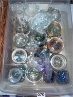Tote of Glass Marbles and Decoratives