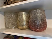 TRIO OF ABOUT 7" TALL GLITTER CANDLE HOLDERS