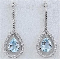 $7700  7.70 cts Aquamarine & Diamond 18k Earrings