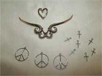 Sterling Silver Pendants Peace, Cross, Heart, etc