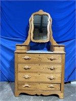 Antique 3 drawer dresser with mirror and marble