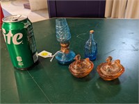 Miniature Nesting Hens, Lamp, & Bottle