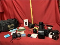 Large Cannon camera lot with lenses, case and more