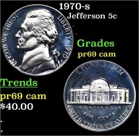 Proof 1970-s Jefferson Nickel 5c Grades GEM++ Proo