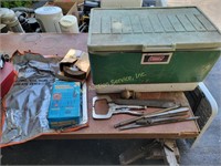 Coleman cooler- poor condition, tools including