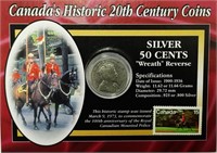 Silver 1910 Canada 20th Century Coin .50¢ w Stamp