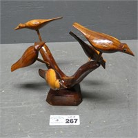 Folk Art Hand Carved Wooden Bird Tree