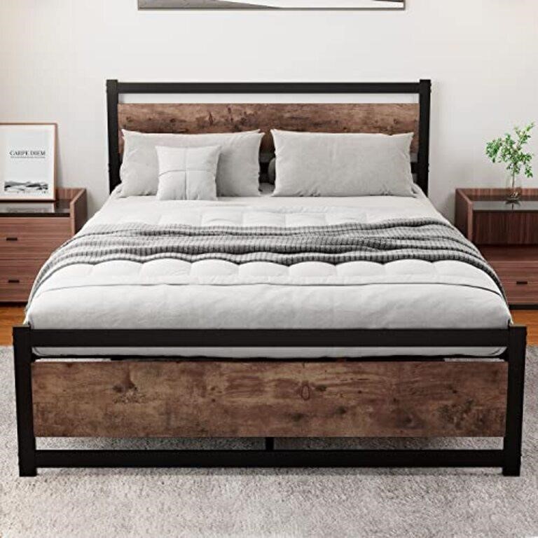 ZIORS King Size Bed Frame with Wooden Headboard,