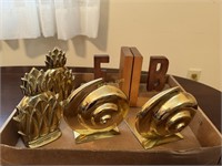 Heavy Brass Book Ends, Pineapple and Snail Design